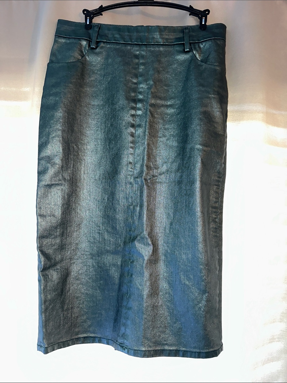 Zara Metallic Pencil Skirt in Teal